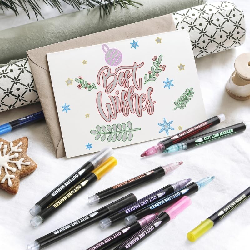 Upanic 24 Outline Shimmer Markers Set for Christmas Stockings ,Metallic Outline Marker for Teen Girl Gifts ,Glitter Pens for Christmas Gift , Making Card,Super Squiggles Marker for Cute Arts Crafts Supplies - Image 4