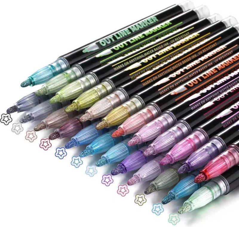 Upanic 24 Outline Shimmer Markers Set for Christmas Stockings ,Metallic Outline Marker for Teen Girl Gifts ,Glitter Pens for Christmas Gift , Making Card,Super Squiggles Marker for Cute Arts Crafts Supplies - Image 1
