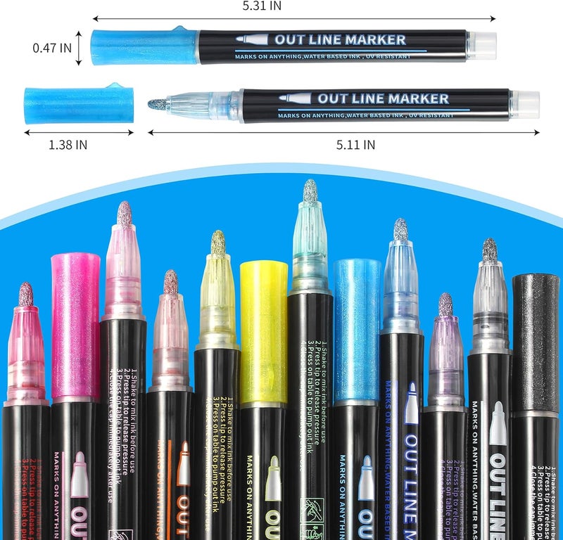 Upanic 24 Outline Shimmer Markers Set for Christmas Stockings ,Metallic Outline Marker for Teen Girl Gifts ,Glitter Pens for Christmas Gift , Making Card,Super Squiggles Marker for Cute Arts Crafts Supplies - Image 2