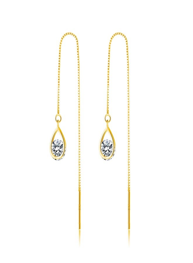 Reffeer 925 Sterling Silver CZ Droplet Chain Dangle Earrings Threader for Women Girls Crystal Dangle Earrings Tassel Threader, 3.35 INCH, Sterling Silver, Cubic Zirconia - Image 1