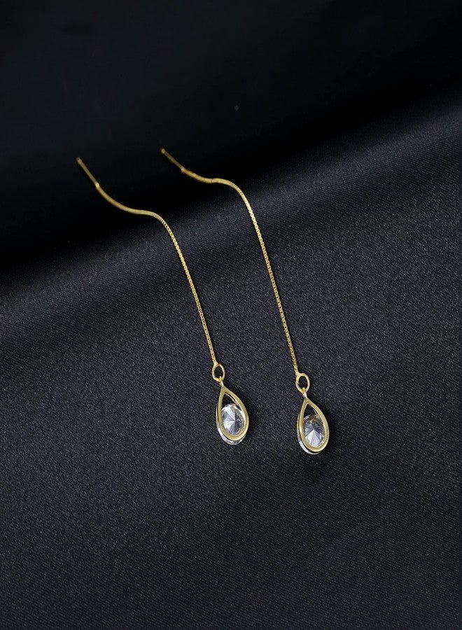 Reffeer 925 Sterling Silver CZ Droplet Chain Dangle Earrings Threader for Women Girls Crystal Dangle Earrings Tassel Threader, 3.35 INCH, Sterling Silver, Cubic Zirconia - Image 5