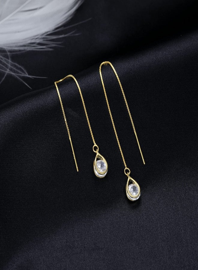 Reffeer 925 Sterling Silver CZ Droplet Chain Dangle Earrings Threader for Women Girls Crystal Dangle Earrings Tassel Threader, 3.35 INCH, Sterling Silver, Cubic Zirconia - Image 4