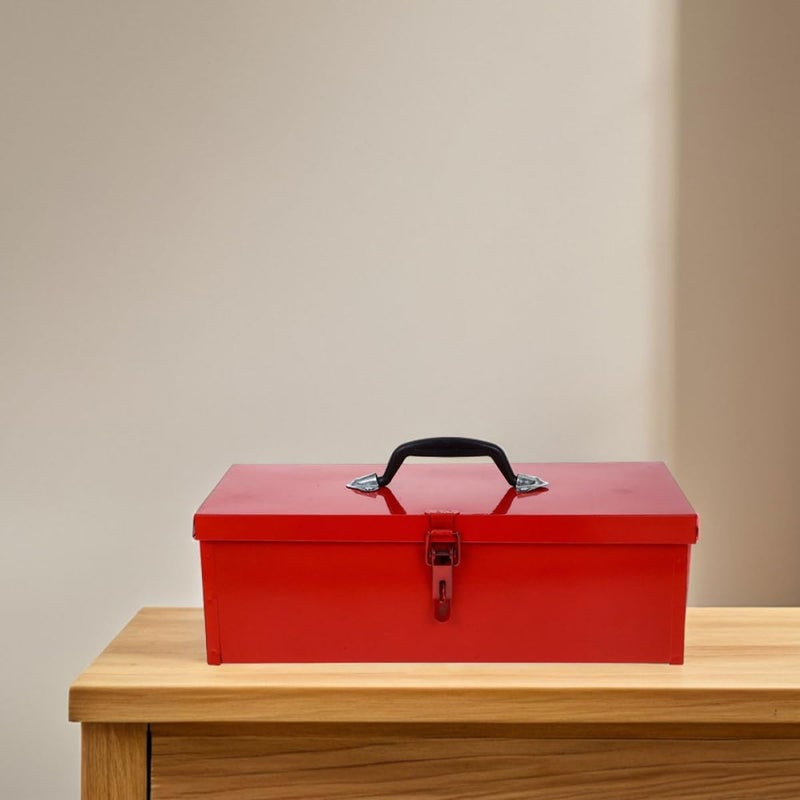 SHOWERORO Metal Toolbox Portable Small Tool Box Red Single-layer 390x160x130mm Hand Tools Organizer Garage Storage Case with Latch and Handle - Image 4