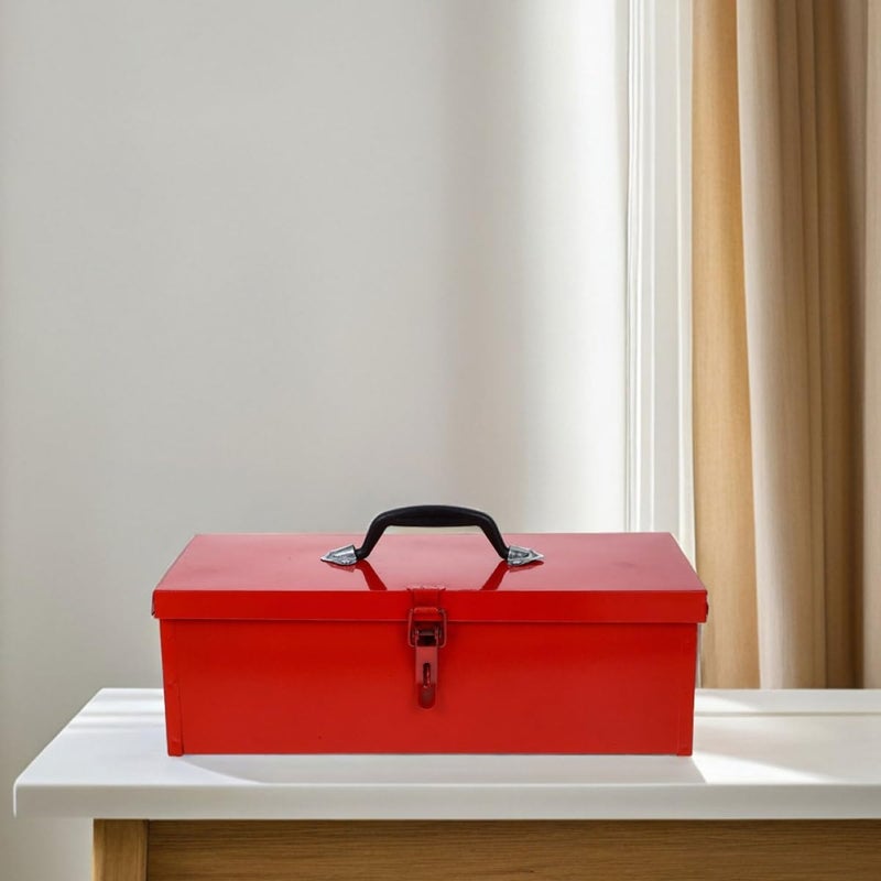 SHOWERORO Metal Toolbox Portable Small Tool Box Red Single-layer 390x160x130mm Hand Tools Organizer Garage Storage Case with Latch and Handle - Image 5