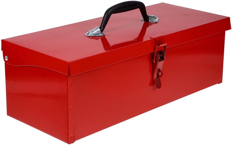SHOWERORO Metal Toolbox Portable Small Tool Box Red Single-layer 390x160x130mm Hand Tools Organizer Garage Storage Case with Latch and Handle - Image 1