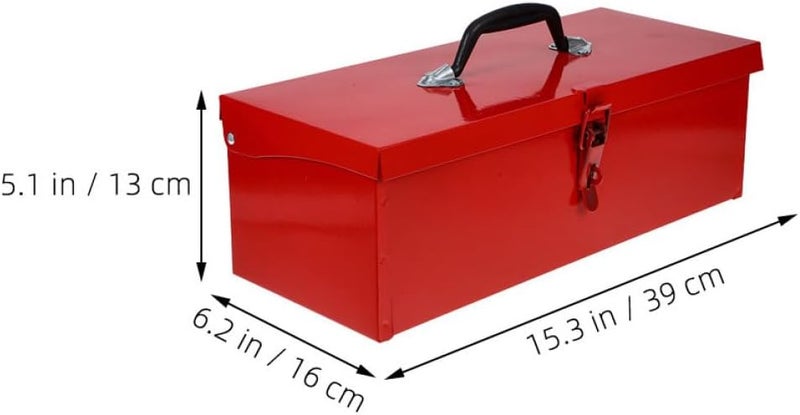SHOWERORO Metal Toolbox Portable Small Tool Box Red Single-layer 390x160x130mm Hand Tools Organizer Garage Storage Case with Latch and Handle - Image 2