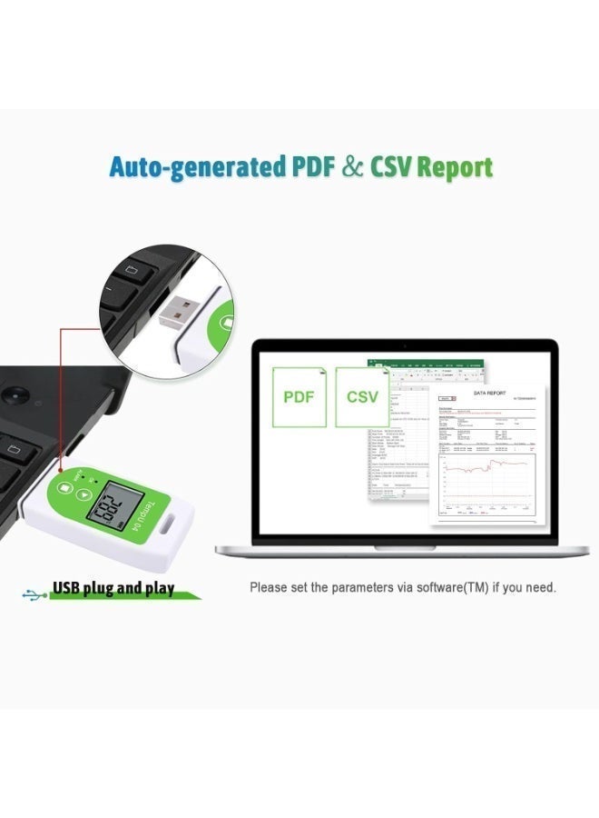 تي زون مسجل بيانات درجة الحرارة USB قابل لإعادة الاستخدام مع تقارير PDF و CSV، مسجل حرارة رقمي للثلاجة، مسجل بيانات درجة الحرارة الصناعية 32000 نقطة لشحن مجمد المختبر - Image 2