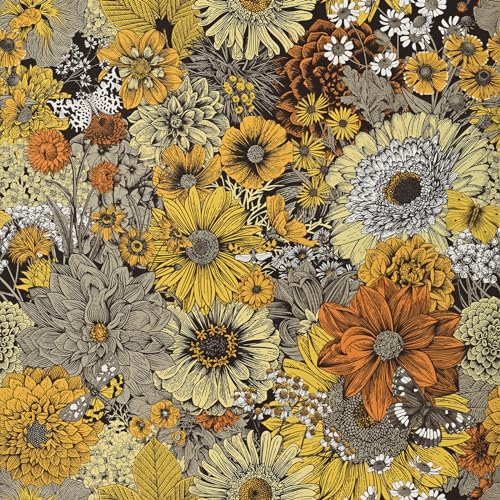 WENMER Floral Peel and Stick Wallpaper 177 X 236 Boho Floral Yellow Orange Contact Paper Vintage DaisyDahliaGerbera Textured SelfAdhesive Wallpaper for Farmhouse - Image 1