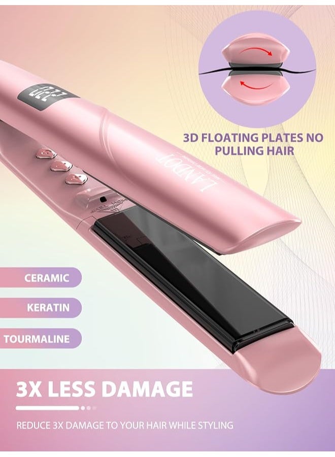 LANDOT Ceramic Hair Straightener 1 Inch Dual Voltage Flat Iron 120-230°C | 30s Fast Heat Up, 12 Temp Settings Fine to Coarse Hair, Anti-Static Frizz-Free Shine, Travel Ready Dual Voltage, Rose Gold - Image 3