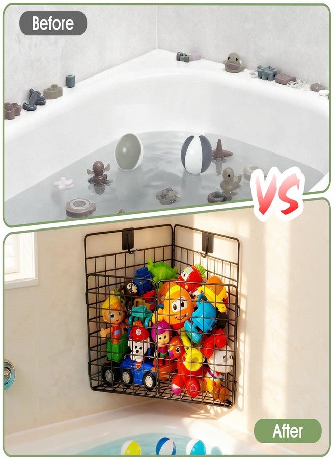 Greentainer Corner Bath Toy Storage Organizer, Large Rustproof Metal Wire Basket, Foldable Wall Mounted Hanging Bathtub Toy Holder with Drainage, No Drilling Adhesive Shower Caddy for Bathroom Tub - Image 3