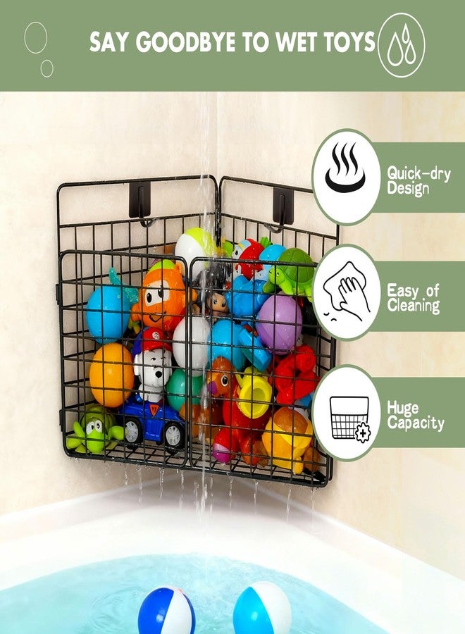 Greentainer Corner Bath Toy Storage Organizer, Large Rustproof Metal Wire Basket, Foldable Wall Mounted Hanging Bathtub Toy Holder with Drainage, No Drilling Adhesive Shower Caddy for Bathroom Tub - Image 5