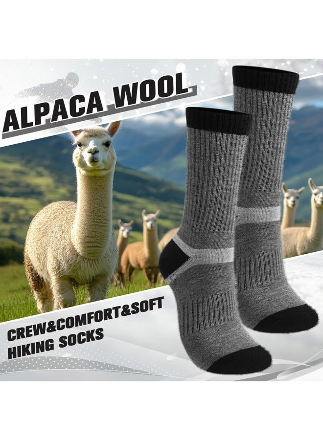 Cutecrop 2 Pairs Alpaca Wool Hiking Socks for Women Men Thick Thermal Winter Hunting Socks Moisture Wicking Hiking, Dark Gray, 10-13 - Image 2