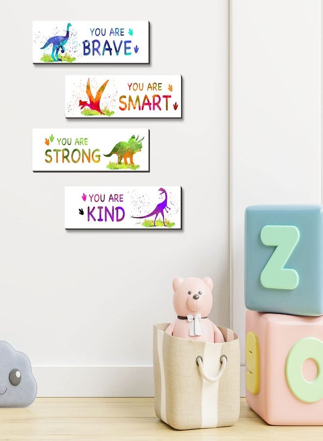 UBLURO 4 Pieces Watercolor Dinosaur Wall Art Decors - Motivational Wall Art，Watercolor Dinosaur Wooden Hanging Wall Prints Plaques，Watercolor Dinosaur Room Decor for Boys Room - Image 5