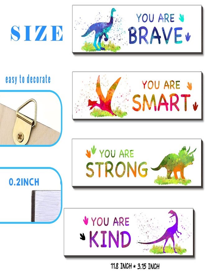 UBLURO 4 Pieces Watercolor Dinosaur Wall Art Decors - Motivational Wall Art，Watercolor Dinosaur Wooden Hanging Wall Prints Plaques，Watercolor Dinosaur Room Decor for Boys Room - Image 2