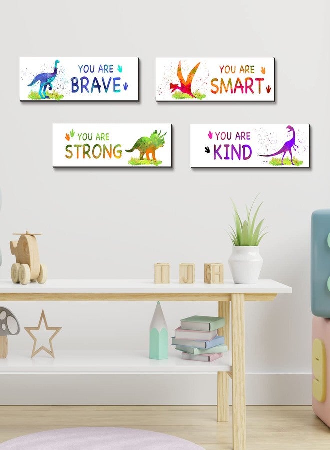 UBLURO 4 Pieces Watercolor Dinosaur Wall Art Decors - Motivational Wall Art，Watercolor Dinosaur Wooden Hanging Wall Prints Plaques，Watercolor Dinosaur Room Decor for Boys Room - Image 4