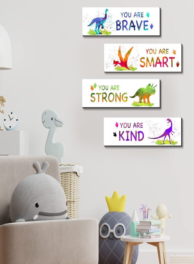 UBLURO 4 Pieces Watercolor Dinosaur Wall Art Decors - Motivational Wall Art，Watercolor Dinosaur Wooden Hanging Wall Prints Plaques，Watercolor Dinosaur Room Decor for Boys Room - Image 3