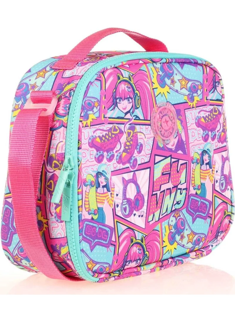 KAUKKO Kids Thermal Insulated Girl's Pink Green Lunch Bag