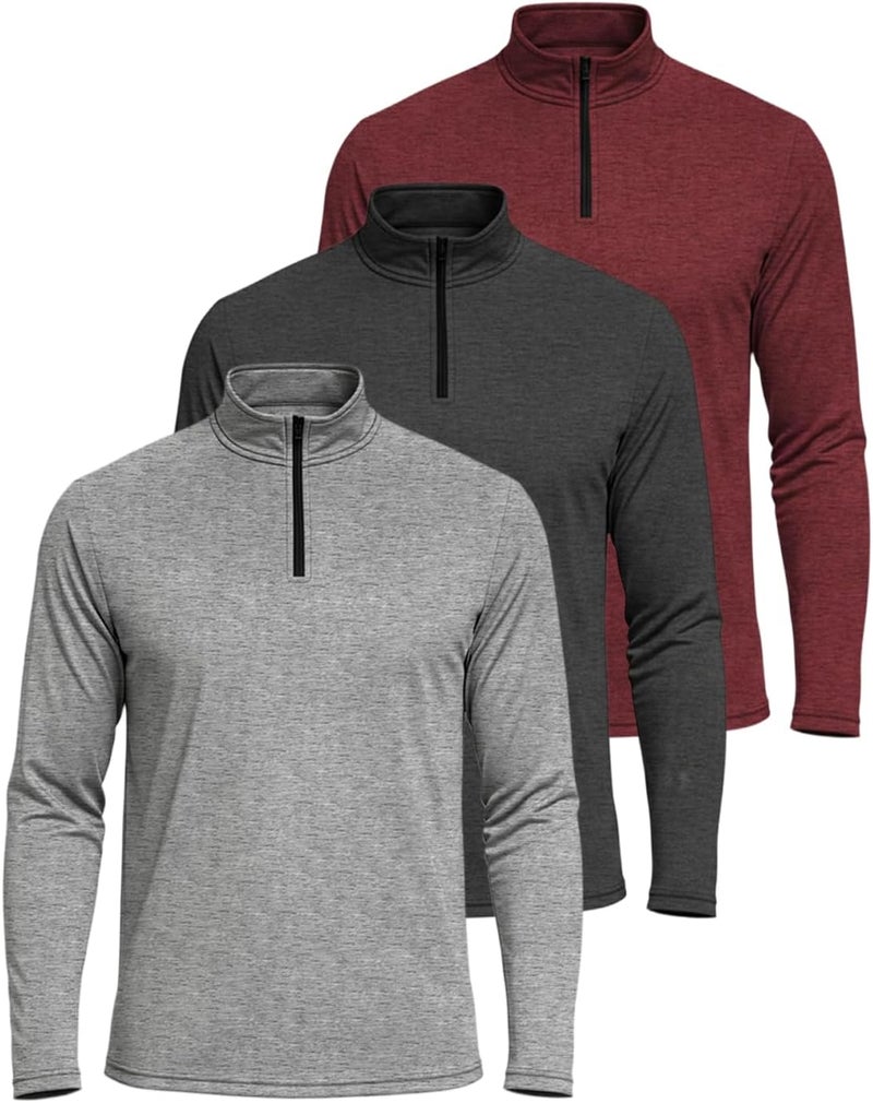 REALESSENTIALS Real Essentials 3 Pack: Men's Active Dry-Fit Quarter Zip Long Sleeve Outdoor Athletic Performance Pullover - Image 1