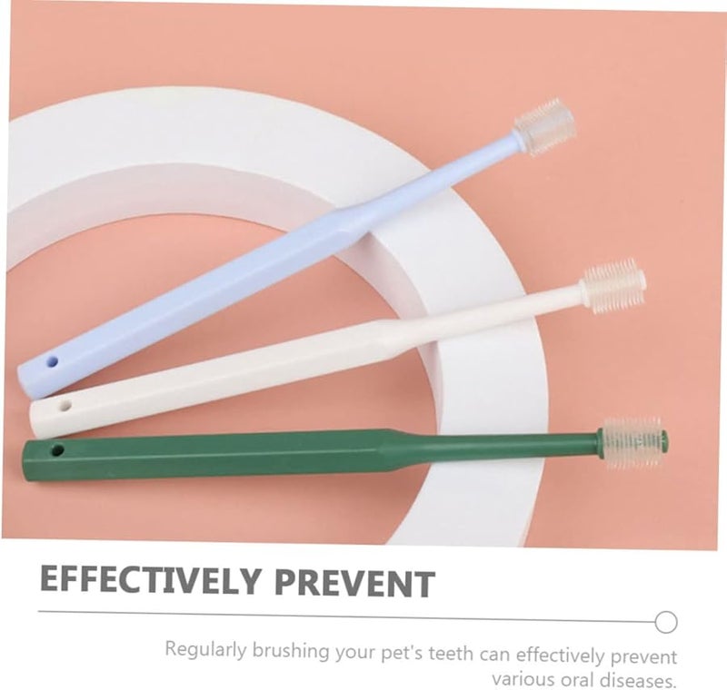 4 قطع فرشاة أسنان للحيوانات الأليفة، شعيرات ناعمة لتنظيف أسنان الكلاب والقطط، لون أبيض - Image 4
