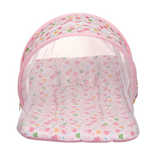 AMARDEEP Cotton Toddler Mosquito And Insect Protection Net/Modern Mattress Pink Teddy Print 70 * 40 Cms - Image 1