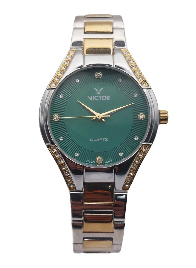Victor ساعة نسائية تناظرية كوارتز بحزام من الفولاذ المقاوم للصدأ بلونين - V1514 - 30 مم - Image 1