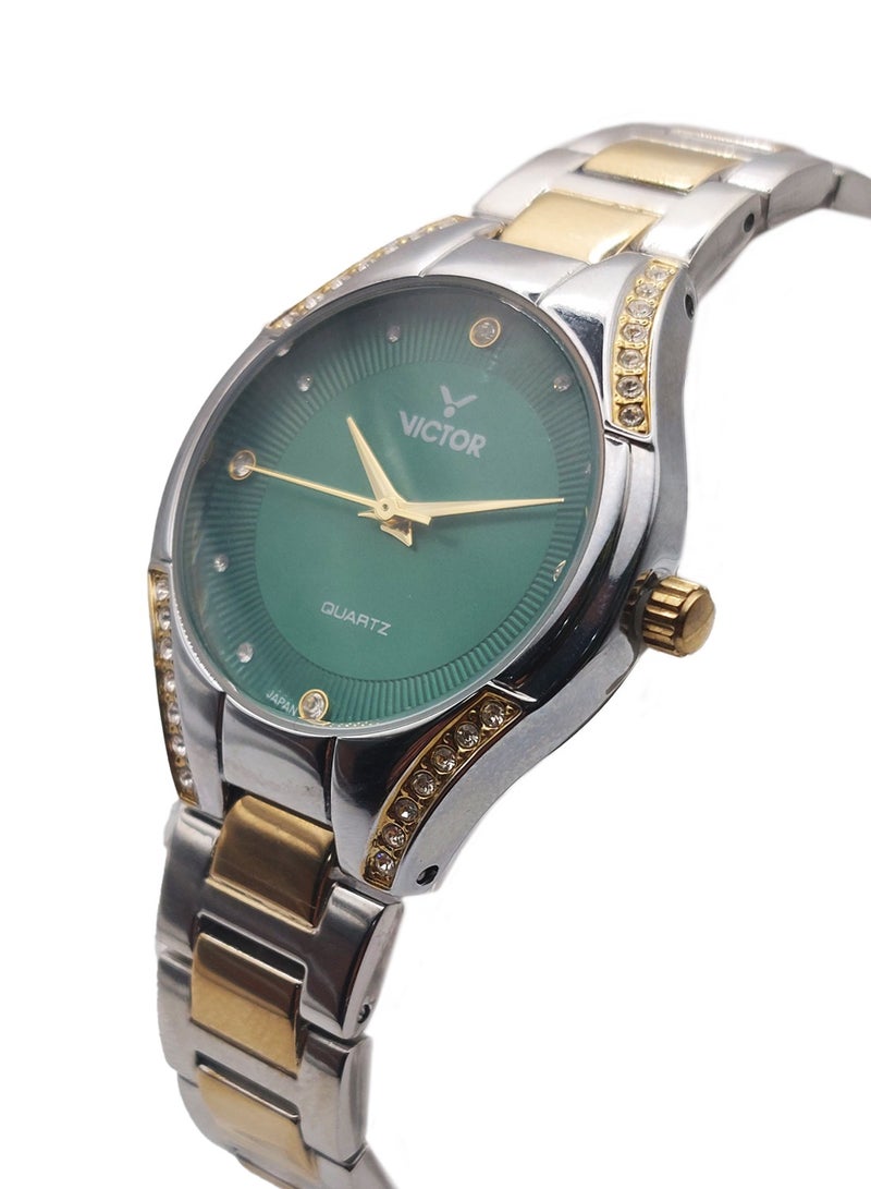 Victor ساعة نسائية تناظرية كوارتز بحزام من الفولاذ المقاوم للصدأ بلونين - V1514 - 30 مم - Image 2