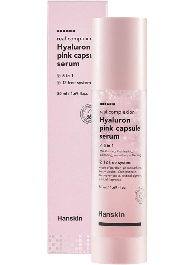 Hanskin Real Complexion Hyaluron Pink Capsule Serum, 5 In 1, Moisturizing & Illuminating - Image 1