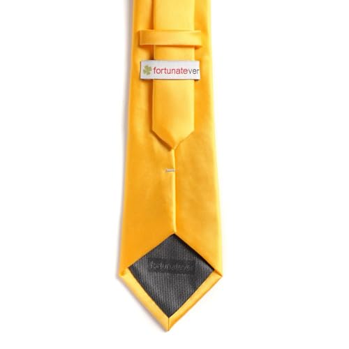 fortunatever Men's Handmade Extra Long Satin Necktie,Yellow Solid Tie With Gift Box - Image 2