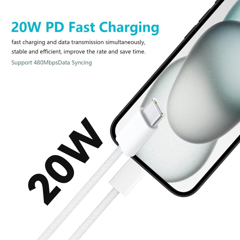 CYQAPC 6FT 20W USB Type C Fast Charger Block for iPhone 16e 17 16 15 Pro MaX,AirPods 4 4th, AirPods Pro 3 2 2nd, iPad Pro Air 13/12.9,iPad 10th Tablet,Samsung Galaxy A16 A15 A14 5G A54 A03S A53 A23 A34 - Image 2