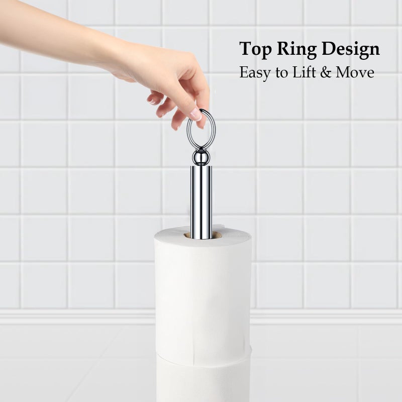 ROLABAM Toilet Paper Holder Stand with Reserve Function  Free Standing Toilet Paper Holder for Bathroom  Space Toilet 4 Rolls Toilet Paper Storage 22.5"" Height (2 Pack  Chrome) - Image 1