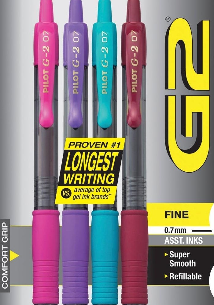 Pilot G2 Premium Gel Roller Pens, Fine Point 0.7 mm, Assorted Colors, Pack of 4 - Image 1
