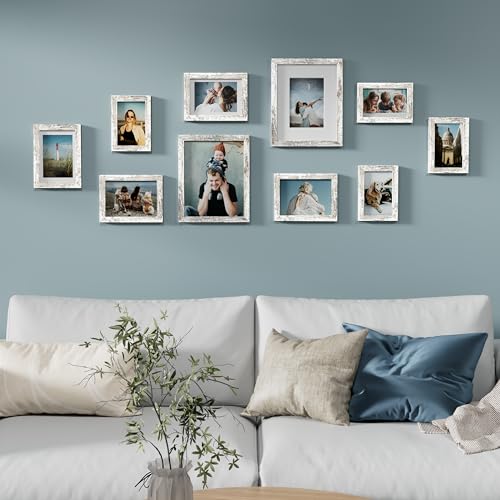 Vittanly Picture Frames Set of 10 Picture Frames Collage Wall Decor with Two 8x10 Four 5x7 and Four 4x6 Photo Frames Gallery Wall Frame Set for Wall or Tabletop Display Distressed White - Image 3