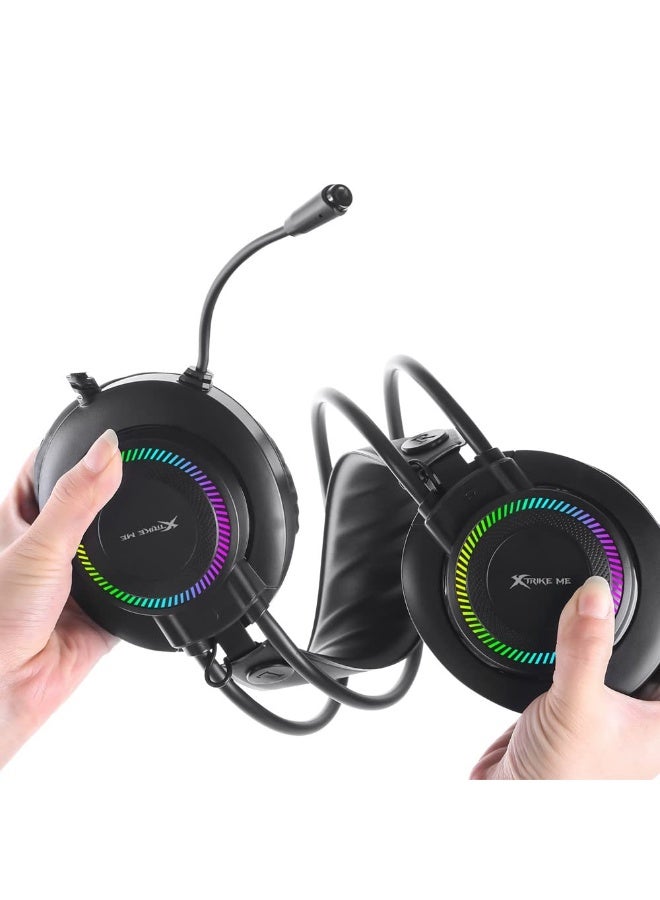 XTRIKE ME GH509 RGB Gaming Headset - Stereo Surround Sound - RGB Lighting - 50MM Drivers - LEATHER Ear Cups - Black - Image 4