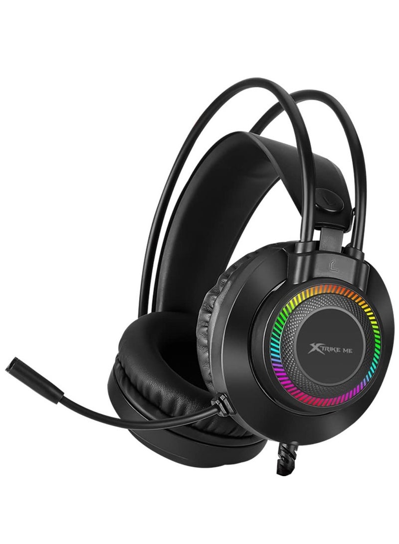XTRIKE ME GH509 RGB Gaming Headset - Stereo Surround Sound - RGB Lighting - 50MM Drivers - LEATHER Ear Cups - Black - Image 1