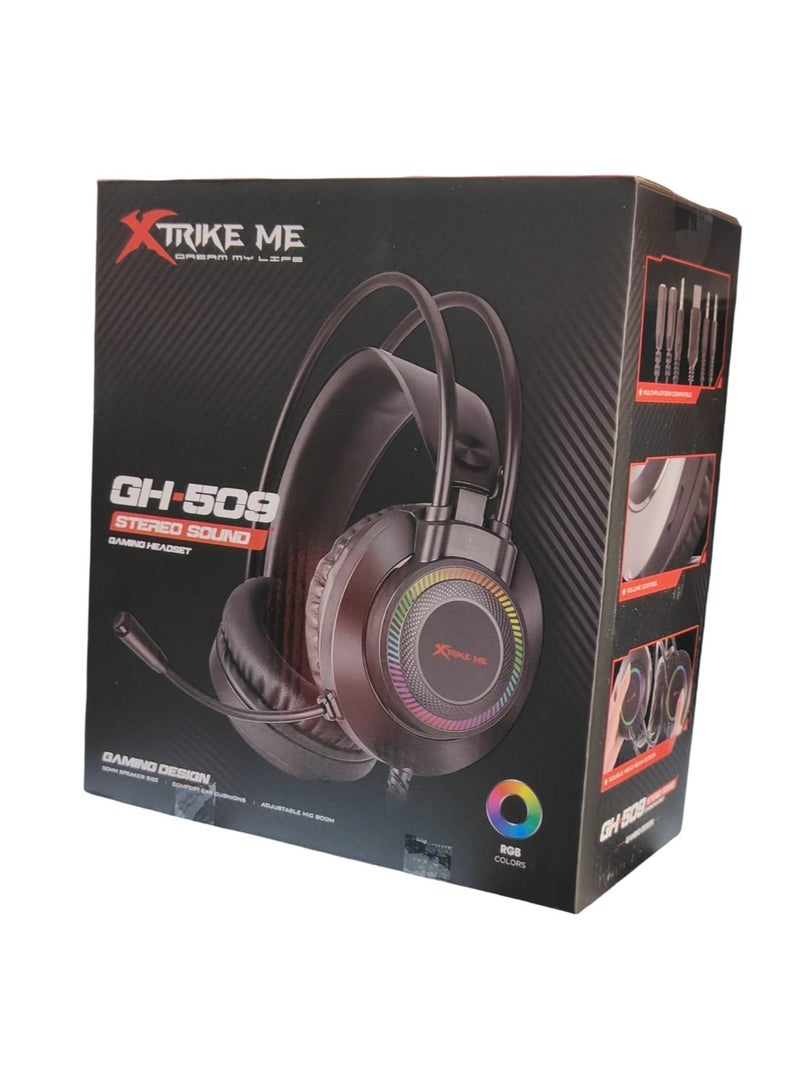 XTRIKE ME GH509 RGB Gaming Headset - Stereo Surround Sound - RGB Lighting - 50MM Drivers - LEATHER Ear Cups - Black - Image 2