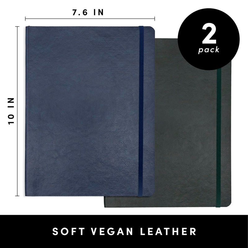 PAPERAGE 2-Pack Softcover Lined Journal Notebook (Navy & Dark Green), 176 Pages, Large B5 College Ruled Notebook, 7.6 inches x 10 inches - 100 GSM Thick Premium Paper, Soft Vegan Leather Journal for Home, Work & School - Image 2