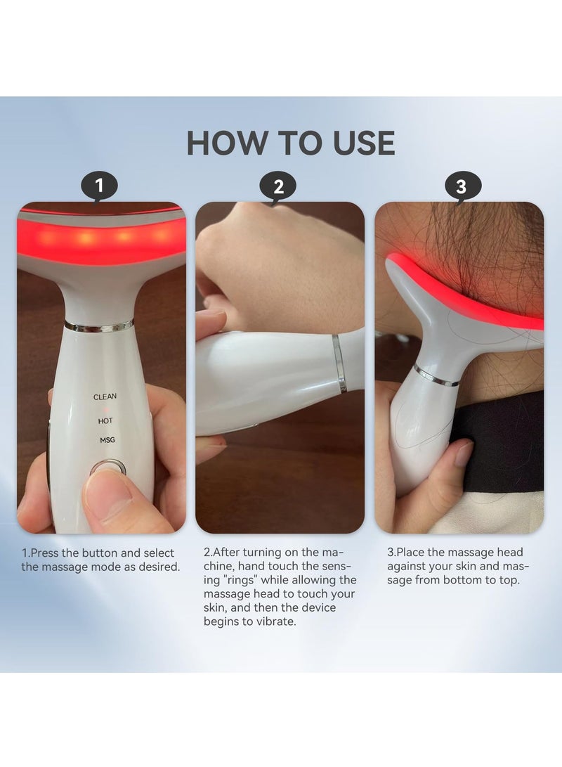 عام جهاز تدليك الوجه والرقبة، جهاز تدليك الوجه المحمول 3 في 1، أداة نحت الوجه، جهاز منزلي للعناية بالبشرة، أبيض - Image 3