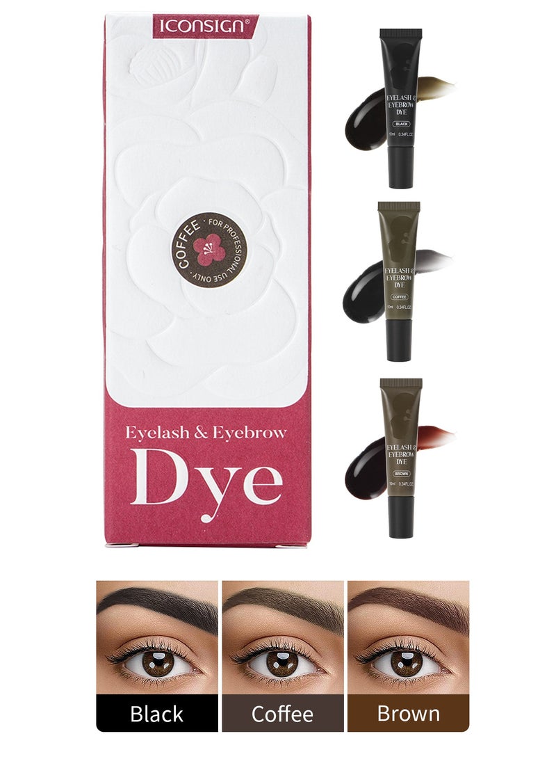 إيكونساين مجموعة صبغ الرموش والحواجب من آيكون ساين - أسود/بني/قهوة - تركيبة لطيفة تدوم طويلًا مع جل مغذي - مجموعة صبغ الرموش والحواجب احترافية وسهلة الاستخدام - Image 1