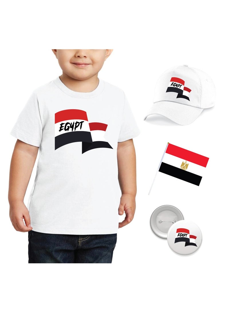 PRINTSHOP4ME Egypt National Day Gift Set for Boys - T-Shirt - Cap - Badge and Flag Set - Celebrate Egypt National Day with this Kids Combo Pack in Style  - Image 1