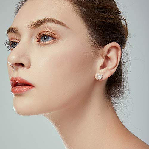 JORA Sterling Silver Cat Earrings Freshwater Pearl Stud Earrings for Women - Image 2