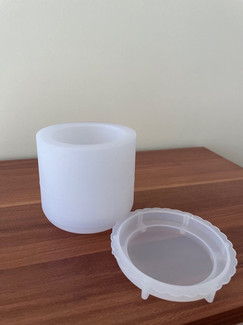 LSLEVA Storage Box with Lids Candle Jar Molds Set, Creative Silicone Candle Vessels Pot Molds, Concrete Round Stripe with Cover Bottle Making Moulds for Storage Candle Holder (D) - Image 4