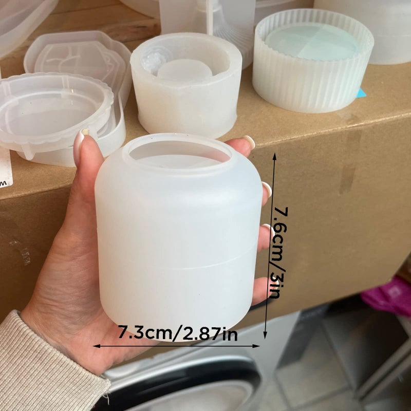 LSLEVA Storage Box with Lids Candle Jar Molds Set, Creative Silicone Candle Vessels Pot Molds, Concrete Round Stripe with Cover Bottle Making Moulds for Storage Candle Holder (D) - Image 2