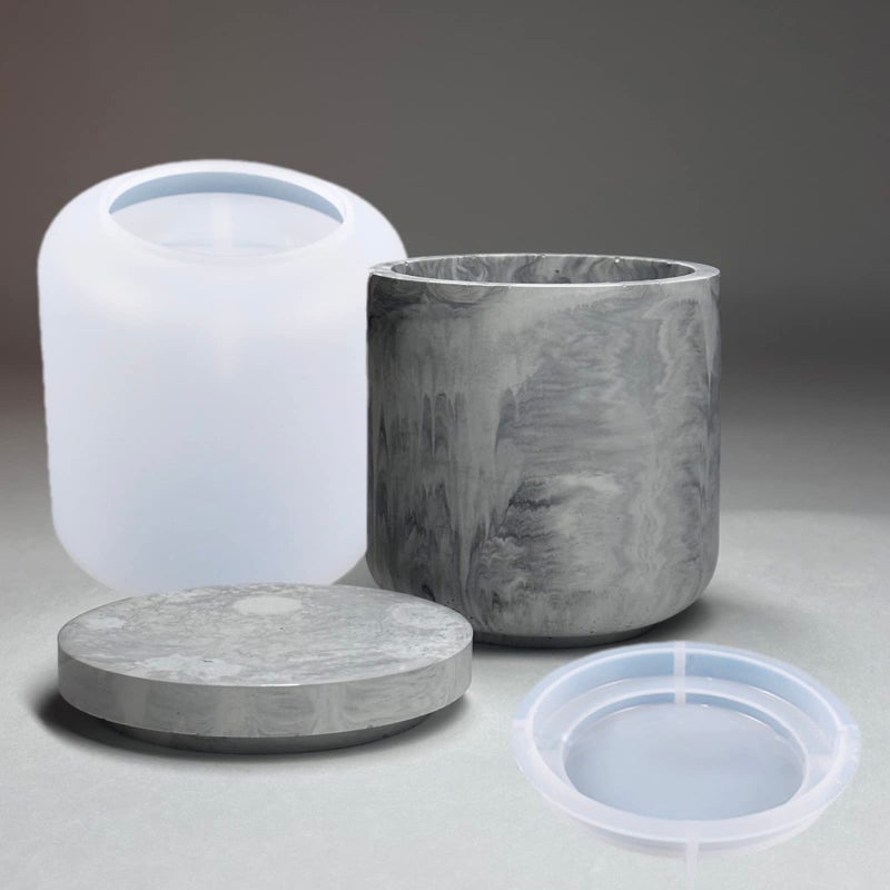 LSLEVA Storage Box with Lids Candle Jar Molds Set, Creative Silicone Candle Vessels Pot Molds, Concrete Round Stripe with Cover Bottle Making Moulds for Storage Candle Holder (D) - Image 1
