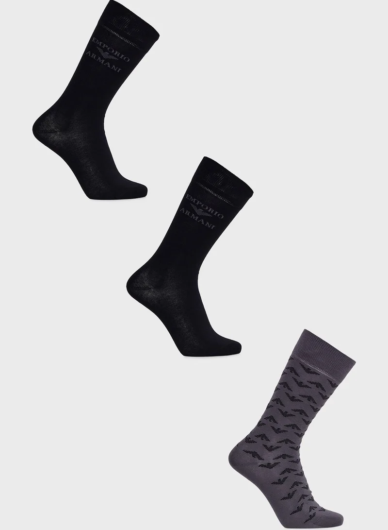 EMPORIO ARMANI 3 Pack Logo Ankle Socks