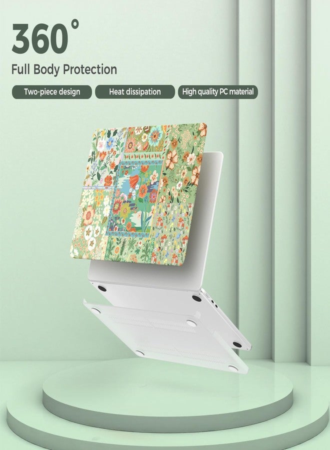 iCasso for MacBook Air 13.6 inch Case 2025 2024-2022 Release M4 M3 M2 Model A3240 A3113 A2681, Flower Pattern Sturdy Protective Hard Shell Case Cover for Mac Book Air 13 inch, Green - Image 3