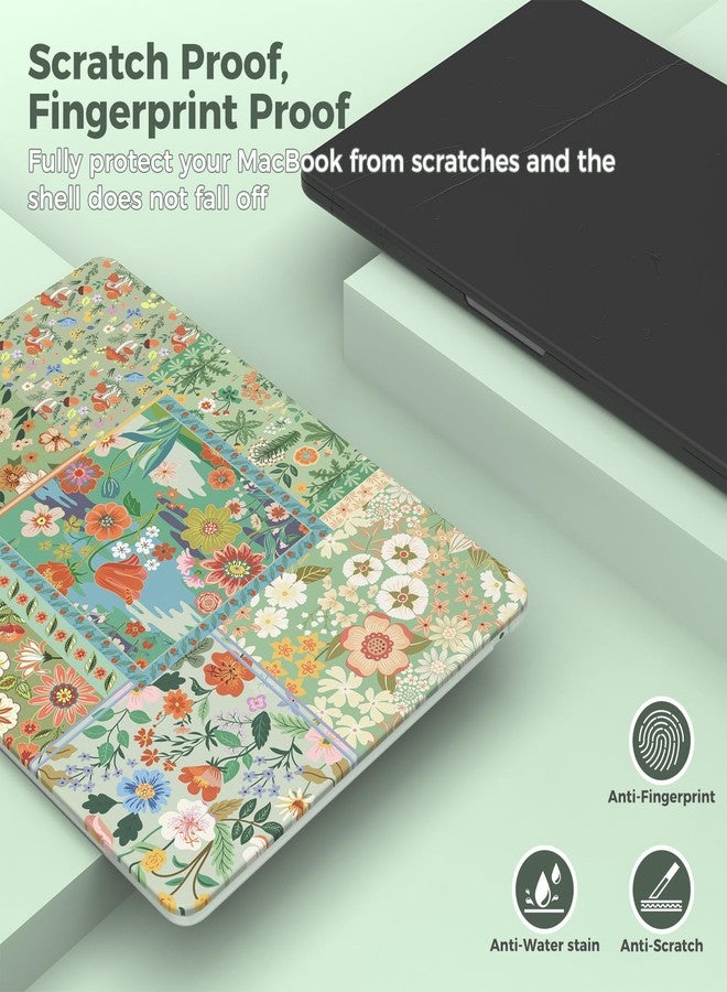 iCasso for MacBook Air 13.6 inch Case 2025 2024-2022 Release M4 M3 M2 Model A3240 A3113 A2681, Flower Pattern Sturdy Protective Hard Shell Case Cover for Mac Book Air 13 inch, Green - Image 4