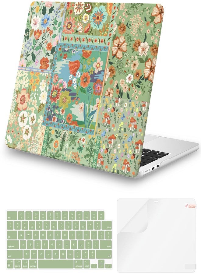 iCasso for MacBook Air 13.6 inch Case 2025 2024-2022 Release M4 M3 M2 Model A3240 A3113 A2681, Flower Pattern Sturdy Protective Hard Shell Case Cover for Mac Book Air 13 inch, Green - Image 1