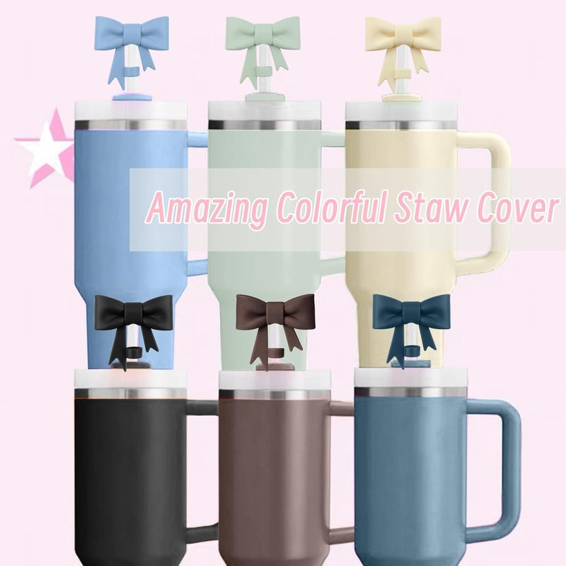 Hpebl 6Pcs Silicone Straw Toppers Covers for Stanley Cups 40/30oz 10mm(0.4in) Dust-Proof Bow Straw Covers Toppers Suitbale for Stanley Cup Accessories Reusable Straws Caps (Colorful F) - Image 5