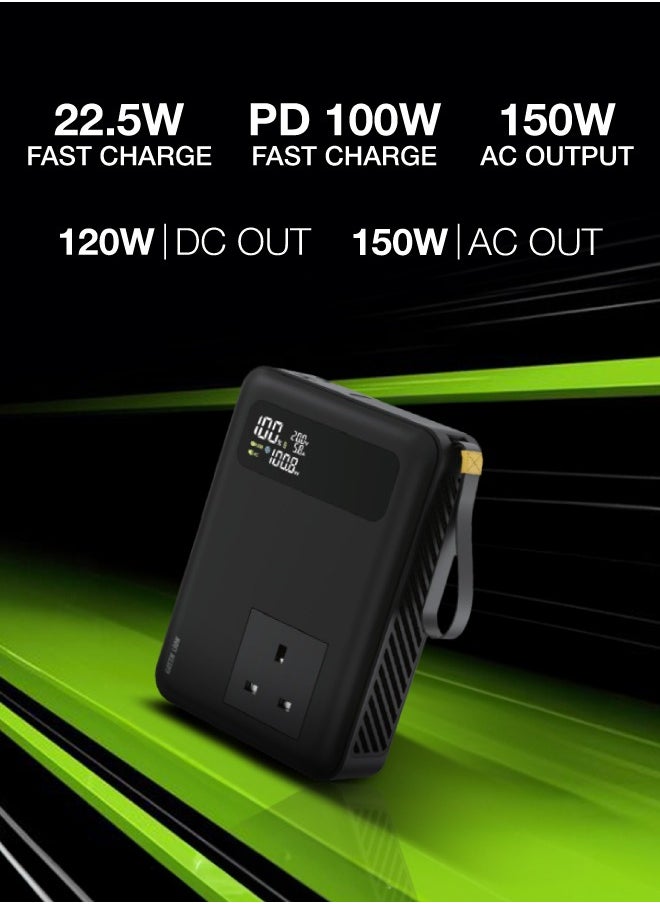 GREEN LION - Power Vault 270W 30000mAh Power Bank / PD 100W Fast Charging / Built in Cooling Fan / LED Digital Display / 150W AC Out / 120W DC Out / Built in AC Socket / x1 USB-A & x2 Type-C - Black - Image 1