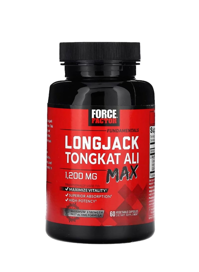 Force Factor Fundamentals LongJack Tongkat Ali Max 1200 mg 60 Vegetable Capsules (600 mg per Capsule) - Image 1